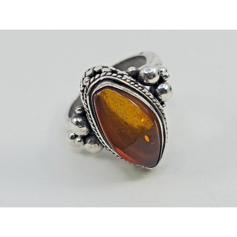 Vintage Sterling Silver 925 Chunky Amber Womens Ring Size 8.25 Estate‎